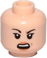 Minifigure, Head Dual Sided Female Black Eyebrows, Light Orange Lips and Beauty Mark, Neutral / Angry Pattern &#40;SW Rose&#41; - Hollow Stud