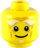 Minifigure, Head Dual Sided White Bushy Eyebrows, Goatee, Wrinkles, Smile / Open Mouth Scared Pattern - Hollow Stud