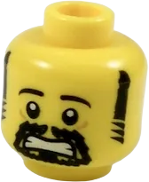 Minifigure, Head Black Eyebrows, Sideburns and Goatee, Scared Pattern - Hollow Stud