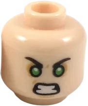 Minifigure, Head Dual Sided Black Eyebrows, Neutral / Green Eyes Angry Pattern - Hollow Stud