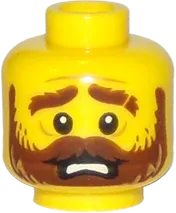 Minifigure, Head Dual Sided Beard Thick with Lines, Reddish Brown Thick Eyebrows, Moustache, Pupils, Angry / Disconcerted Pattern - Hollow Stud