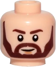 Minifigure, Head Beard with Dark Brown Eyebrows, Angular Beard, Smile and White Pupils Pattern - Hollow Stud