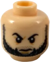 Minifigure, Head Dual Sided Black Eyebrows and Beard, Firm / Angry Expression Pattern - Hollow Stud