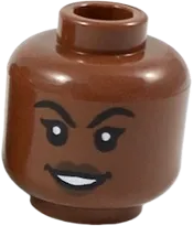 Minifigure, Head Dual Sided Female, Black Eyebrows, Dark Brown Lips, Lopsided Smirk / Smile Pattern - Hollow Stud