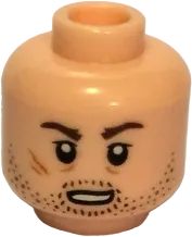 Minifigure, Head Male Brown Stubble, Dark Brown Eyebrows, Oval Mouth and Scar Pattern &#40;SW DJ&#41; - Hollow Stud