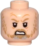 Minifigure, Head Dual Sided Dark Tan Moustache and Beard with Gray Pattern, Sad / Angry Pattern &#40;SW Luke Skywalker&#41; - Hollow Stud