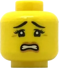 Minifigure, Head Female Black Eyebrows and Eyes with Three Eyelashes, Scared with Gritted Teeth Pattern - Hollow Stud