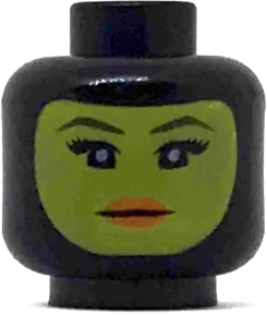 Minifigure, Head Female Balaclava with Yellow Face, Black Eyelashes, Tapered Eyebrows, Neutral Expression Pattern - Hollow Stud