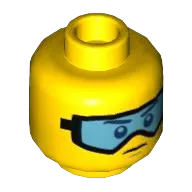 Minifigure, Head Glasses with Light Blue Ski Goggles and Slight Frown Pattern - Hollow Stud