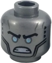 Minifigure, Head Alien Metallic Light Blue Eyes, Black Angry Eyebrows and Face Contours, Large Circle on Back Pattern - Hollow Stud