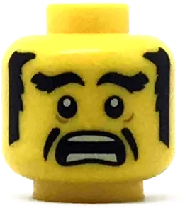 Minifigure, Head Black Eyebrows, Sideburns and Cheek Lines, Open Mouth Scared Pattern - Hollow Stud