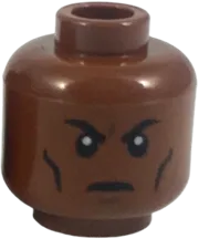 Minifigure, Head Dual Sided Black Eyebrows and Cheek Lines, Smirk with Raised Eyebrow / Firm Expression Pattern - Hollow Stud