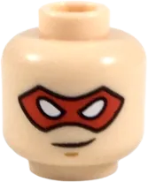 Minifigure, Head Dual Sided Red Eye Mask, White Eyes, Smile with Teeth / Lopsided Grin Pattern &#40;Robin&#41; - Hollow Stud