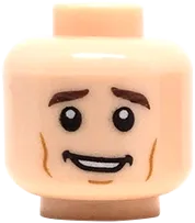 Minifigure, Head Dual Sided Dark Brown Eyebrows, Cheek Lines, Open Smile/Frown Pattern - Hollow Stud