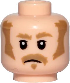 Minifigure, Head Dark Tan Bushy Eyebrows, Sideburns and Moustache Pattern - Hollow Stud