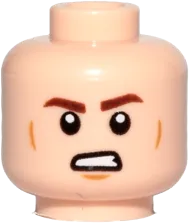 Minifigure, Head Dual Sided Reddish Brown Eyebrows, Medium Nougat Cheek Lines and Chin Dimple, Smile / Angry with Bared Teeth Pattern - Hollow Stud