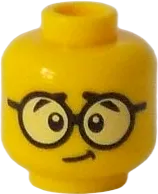 Minifigure, Head Dual Sided Large Black Round Glasses, Black Eyebrows / Sad Face with No Glasses Pattern - Hollow Stud