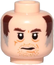 Minifigure, Head Dual Sided Dark Brown Eyebrows, Brown and Gray Sideburns, Stubble, Mouth Closed / Open Pattern &#40;SW Wuher&#41; - Hollow Stud