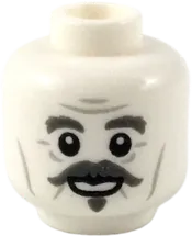 Minifigure, Head Dual Sided Dark Bluish Gray Eyebrows, Handlebar Moustache and Chin Puff, Smiling / Worried Expression Pattern - Hollow Stud