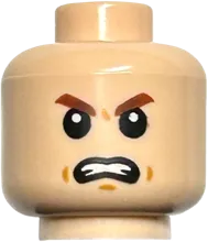 Minifigure, Head Dual Sided Child Reddish Brown Eyebrows, Suspicious with Left Eyebrow Raised / Angry Pattern - Hollow Stud