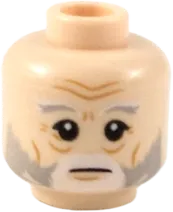 Minifigure, Head Dual Sided Light Bluish Gray and White Eyebrow and Beard, Neutral / Slight Smile with Gold Glasses Pattern - Hollow Stud