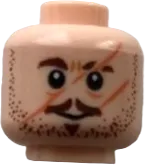 Minifigure, Head Dual Sided Reddish Brown Eyebrows, Scars, Stubble, Moustache, Determined / Yellow Eyes Angry Pattern - Hollow Stud