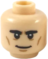 Minifigure, Head Dual Sided Black Eyebrows Thick, Smile / White Eyebrows and Moustache, Gray Right Eye Pattern - Hollow Stud