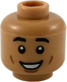 Minifigure, Head Black Eyebrows, Reddish Brown Cheek Lines, Large Open Mouth Smile with Teeth Pattern - Hollow Stud