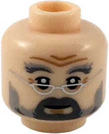 Minifigure, Head Light and Dark Bluish Gray Eyebrows Furrowed, Moustache, Beard, Silver Semicircle Glasses Pattern - Hollow Stud