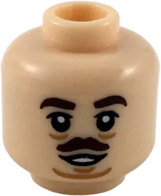 Minifigure, Head Dark Brown Eyebrows and Small Moustache, Medium Nougat Sagging Lines Under Eyes and Chin Pattern - Hollow Stud