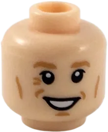 Minifigure, Head Medium Nougat Eyebrows and Contour Lines, Wide Grin Pattern - Hollow Stud