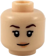 Minifigure, Head Female Dark Brown Eyebrows, Nougat Lips Pattern - Hollow Stud