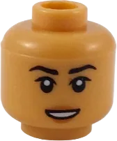 Minifigure, Head Female Black Eyebrows, Dark Orange Lips, Open Mouth Smile with Teeth Pattern - Hollow Stud