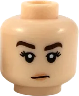 Minifigure, Head Dual Sided Female Dark Brown Eyebrows, Nougat Lips, Neutral Expression / Small Smile Pattern - Hollow Stud