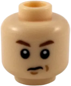 Minifigure, Head Child Reddish Brown Eyebrows, Sneer Pattern - Hollow Stud