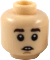 Minifigure, Head Dual Sided Dark Brown Eyebrows, Buck Teeth / Closed Eyes and Mouth Pattern - Hollow Stud