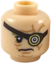 Minifigure, Head Dual Sided HP Mad-Eye Moody with Magic Eye, Reddish Brown Eyepatch, Dark Orange Scars, Closed Mouth / Barty Crouch Jr, Dark Brown Eyebrows, Black Stubble, Red Tongue Licking Lips Pattern - Hollow Stud