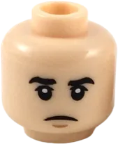 Minifigure, Head Dual Sided Black Eyebrows, Neutral Expression / Angry with Silver and White Eyes Pattern - Hollow Stud