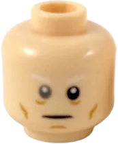Minifigure, Head Dual Sided White Eyebrows, Gray Right Eye, Neutral / Furrowed Brow and Open Mouth Pattern - Hollow Stud