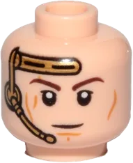 Minifigure, Head Dual Sided Gold Headset, Closed Mouth Smile / Angry Pattern &#40;SW Anakin&#41; - Hollow Stud