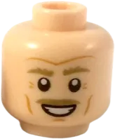 Minifigure, Head Dual Sided Dark Tan Eyebrows and Moustache, Dark Orange Brow Furrow, Crow&#39;s Feet, Cheek Lines, Neutral / Smile Pattern - Hollow Stud