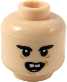 Minifigure, Head Thick Black Eyebrows, Open Mouth with Buck Teeth Pattern - Hollow Stud