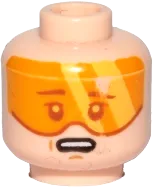 Minifigure, Head Dual Sided Orange Visor, Brown Eyebrows, Chin Dimple, Neutral / Concerned Pattern &#40;SW Cloud Car Pilot&#41; - Hollow Stud