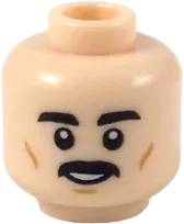 Minifigure, Head Dual Sided Black Eyebrows and Moustache, Medium Nougat Cheek Lines, Smile / Nervous Smile Pattern - Hollow Stud