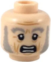 Minifigure, Head Dual Sided Light Bluish Gray Eyebrows and Muttonchops, Medium Nougat Age Lines, Neutral / Scared Expression Pattern - Hollow Stud