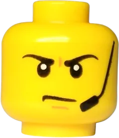 Minifigure, Head Angry Eyebrows and Scowl, Headset, White Pupils Pattern - Hollow Stud