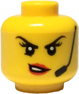 Minifigure, Head Female Black Eyebrows, Headset, Red Lips with Open Mouth, Crooked Smile / Scowl Pattern - Hollow Stud