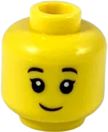 Minifigure, Head Dual Sided Child Female, Black Eyebrows, Grin / Open Mouth Smile Pattern - Hollow Stud