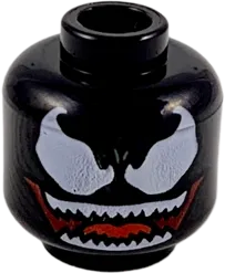 Minifigure, Head Alien with Large White Eyes and Wide Grin with Sharp White Teeth, Red Tongue and Dark Red Mouth Pattern &#40;Venom&#41; - Hollow Stud
