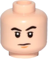 Minifigure, Head Dual Sided Black Eyebrows, Medium Nougat Chin Dimple, Neutral / Angry with Bared Teeth Pattern - Hollow Stud